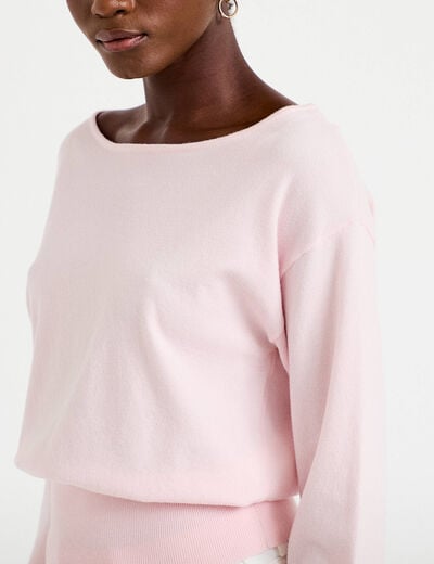 Pull ample manches longues fin rose clair femme