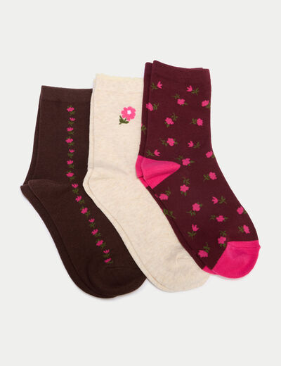 Lot de 3 paires de chaussettes bordeaux femme