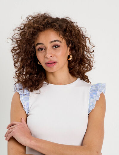 Débardeur volants épaules blanc femme