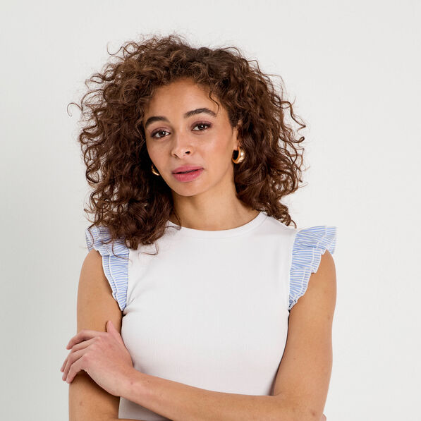 debardeur volants epaules blanc femme Débardeur volants épaules blanc femme