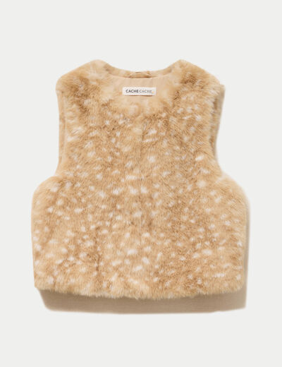 Gilet sans manches fausse fourrure beige femme