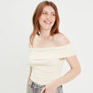 T-shirt manches courtes côtelé ecru femme