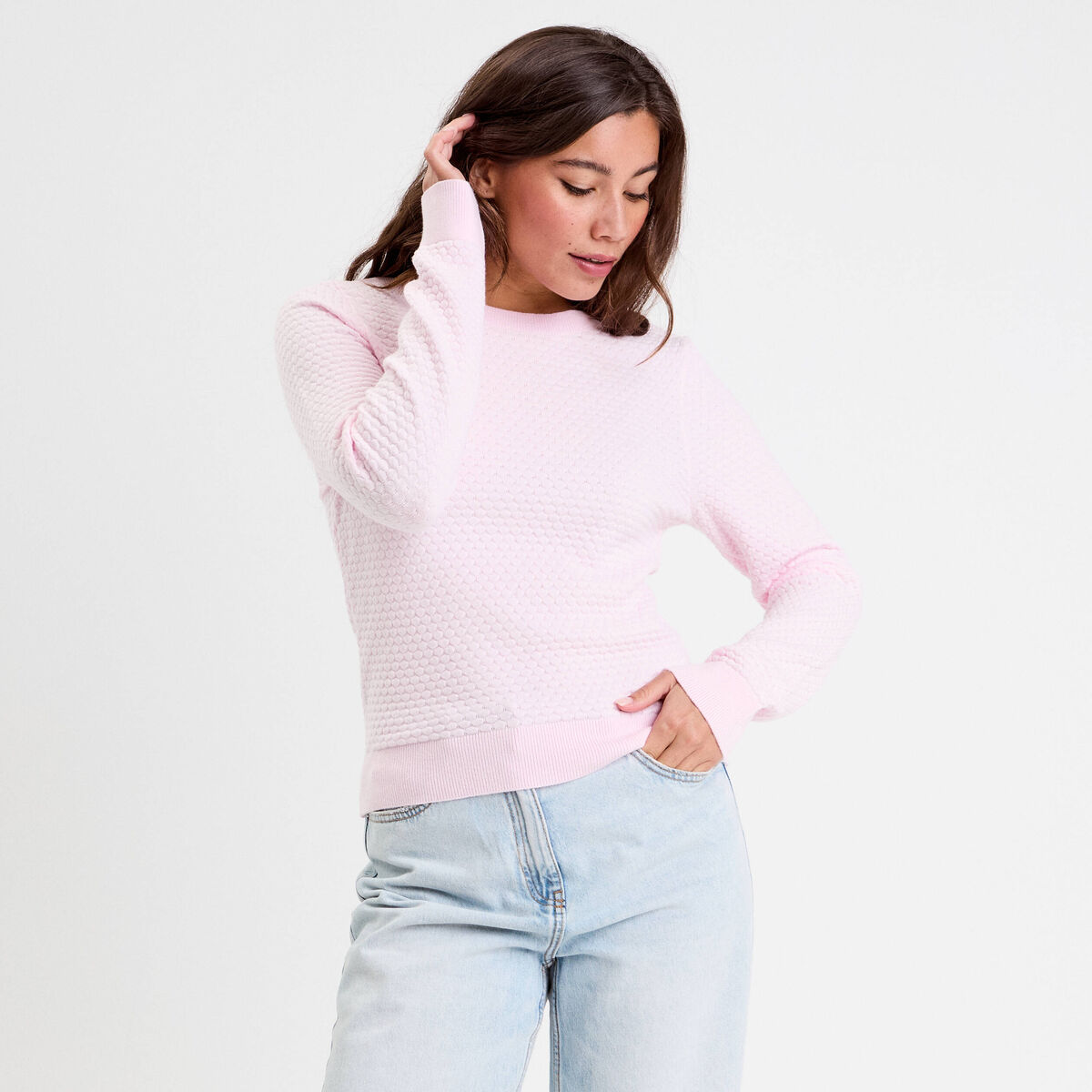 Pull col bateau rose clair femme