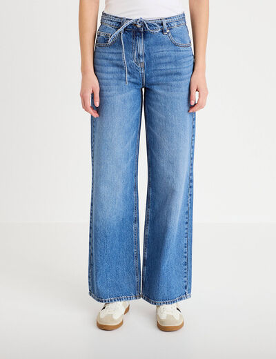 Jean wide leg ceinture taille standard denim double stone femme