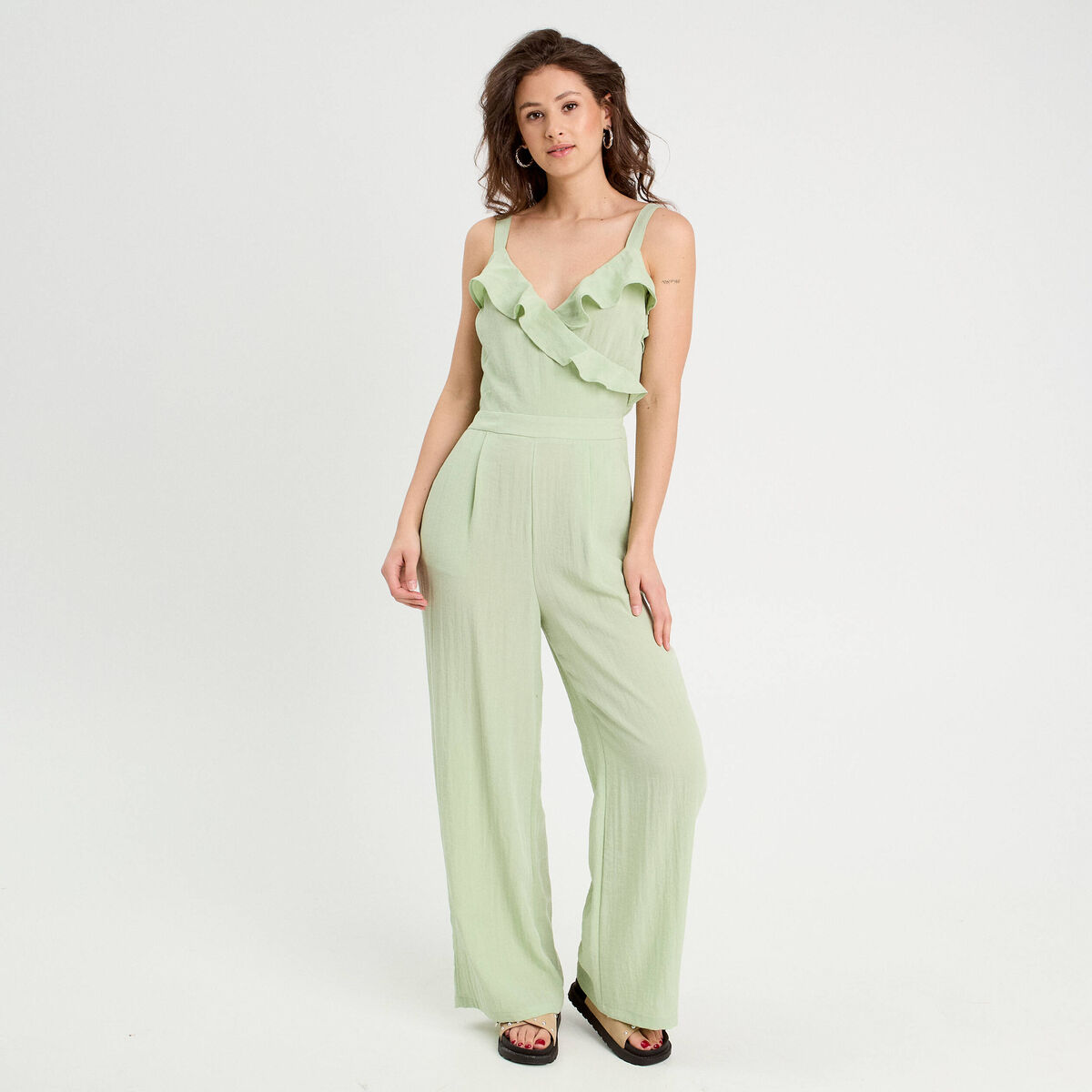Combinaison pantalon volants vert clair femme