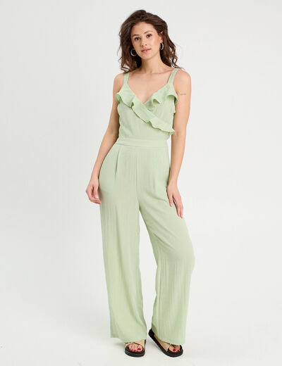 Combinaison pantalon volants vert clair femme