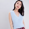 pull sans manches bleu gris femme