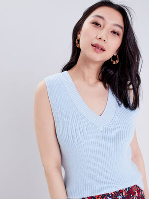 pull sans manches bleu gris femme