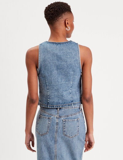 Gilet sans manches en jean denim stone femme