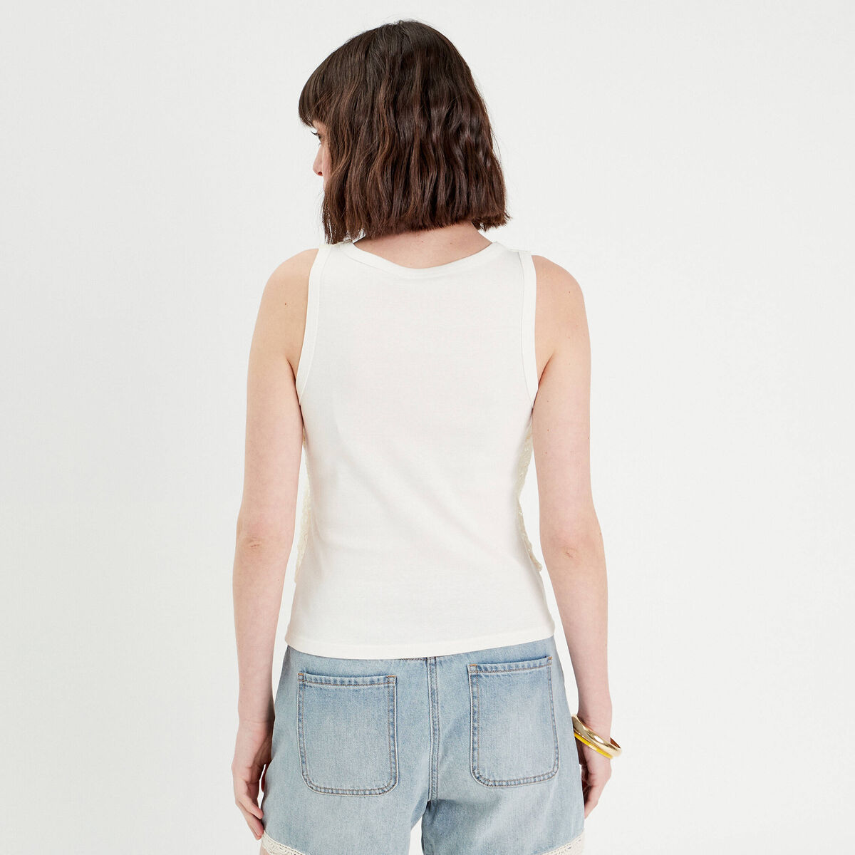 Débardeur 2-en-1 crochet ecru femme