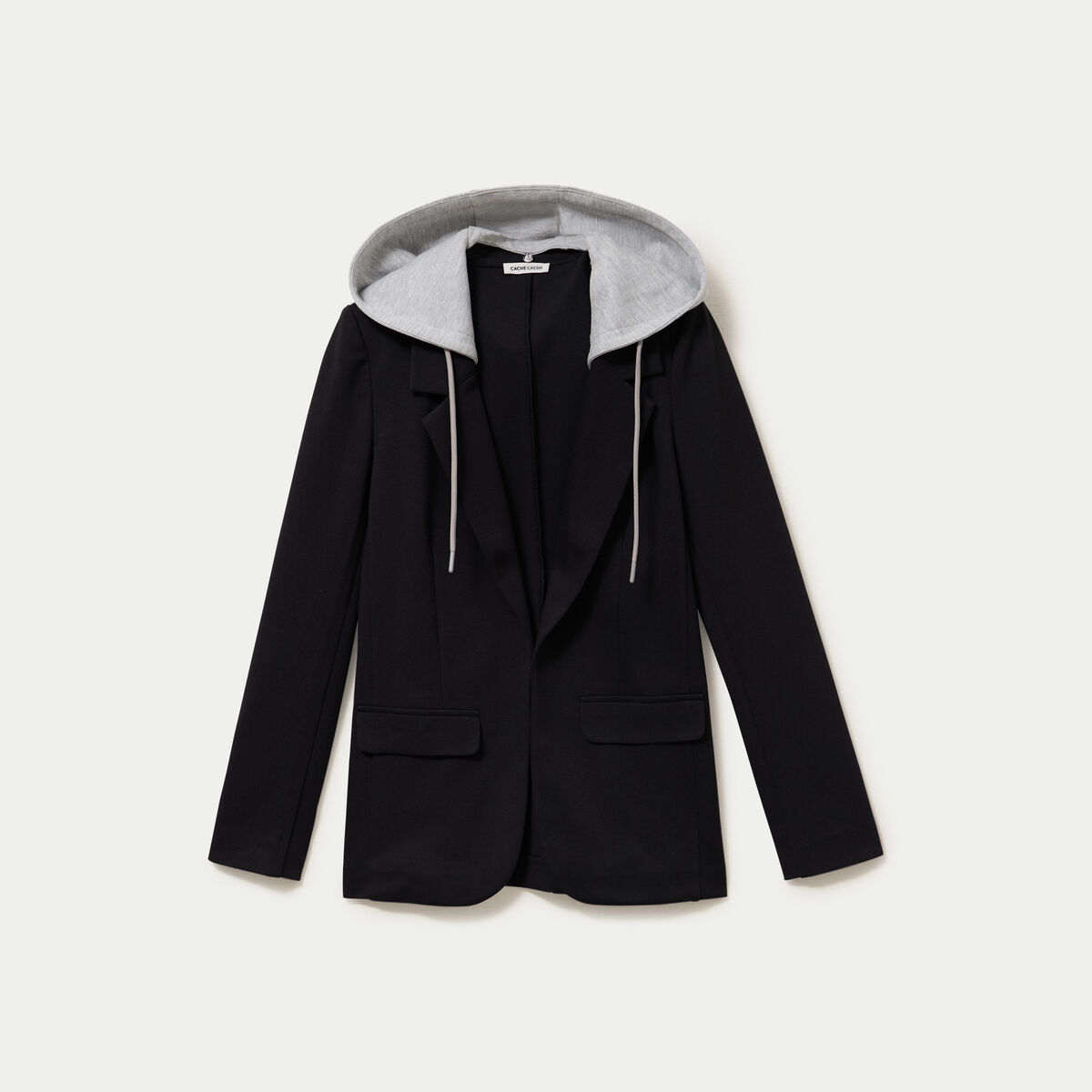 Veste cintr&eacute;e col tailleur &agrave; capuche noir femme