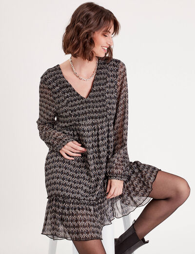 Robe trapèze col en V noir femme
