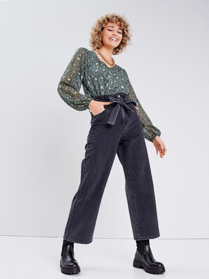 Jeans paperbag wide leg denim noir femme