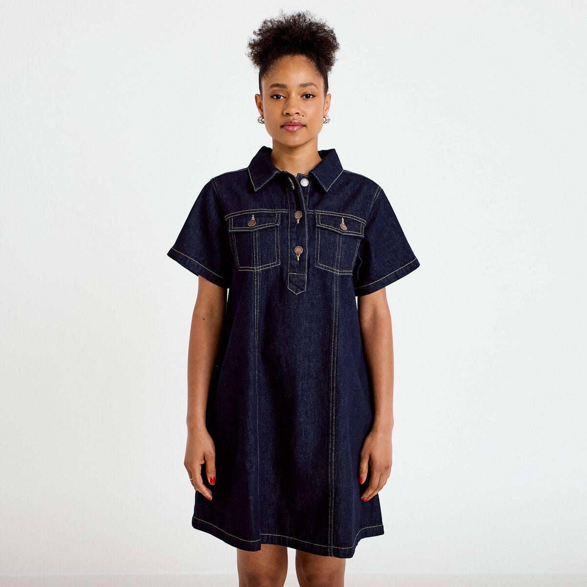 Robe droite en jean denim brut femme