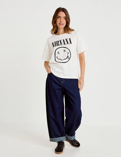 T-shirt oversize manches courtes ecru femme