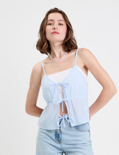 Débardeur court décolleté noeuds beige femme