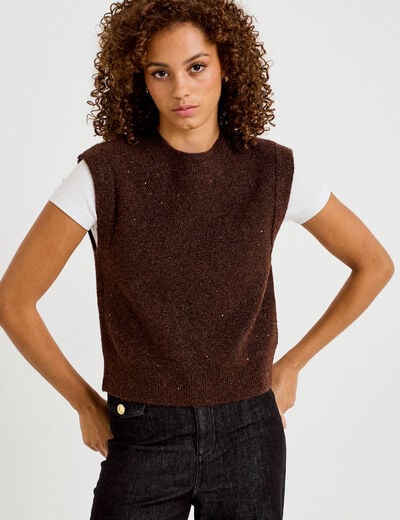D&eacute;bardeur col rond avec sequin bordeaux femme