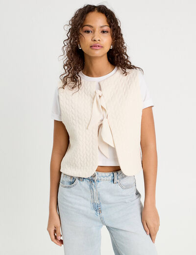 Veste matelassée nouée ecru femme