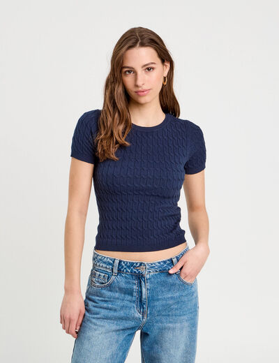 T-shirt manches courtes bleu marine femme