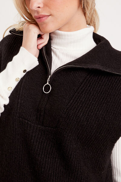 Pull col camionneur zippé noir femme