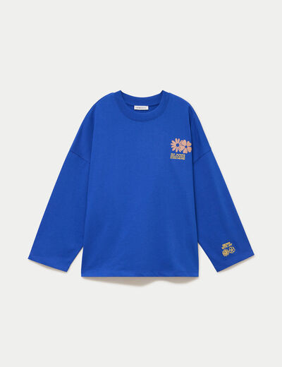 Sweat oversize col rond manches longues bleu electrique femme