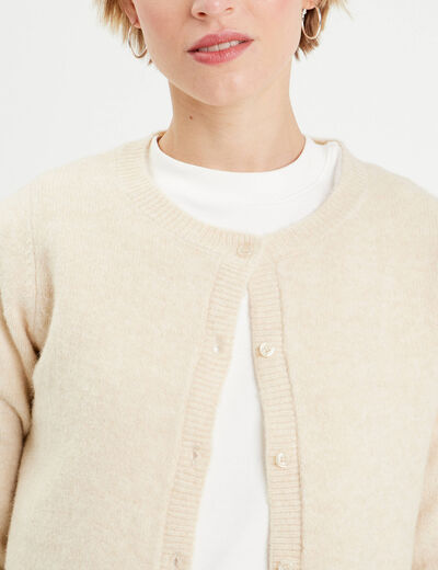 Gilet boutonné manches longues ecru femme