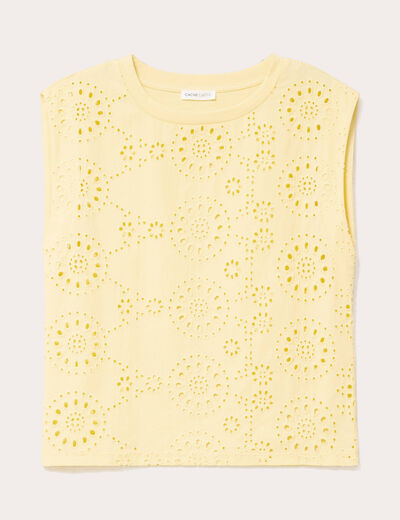T-shirt sans manches brodé jaune clair femme