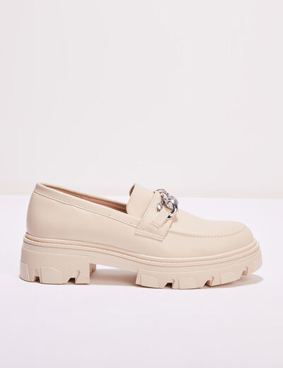 Mocassins crantés avec chaînes sable femme