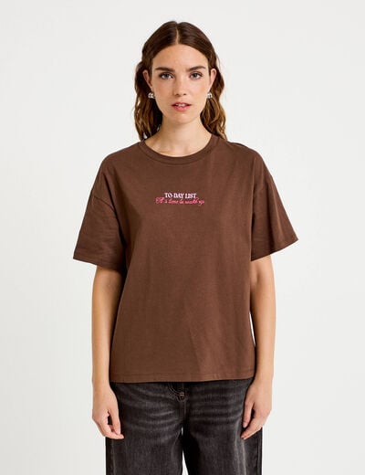 T-shirt oversize manches courtes marron fonc&eacute; femme