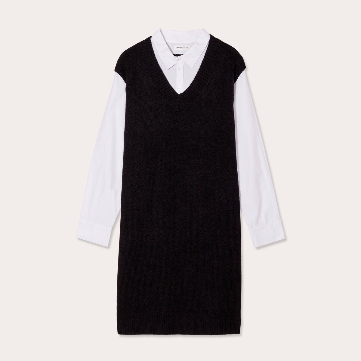 Robe pull droite 2-en-1 noir femme