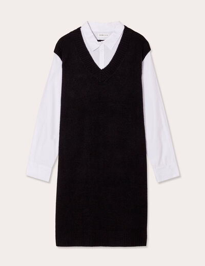 Robe pull droite 2-en-1 noir femme