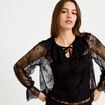 Blouse manches longues en dentelle noir femme
