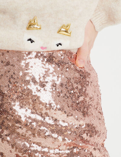 Jupe-short droite sequins rose champagne femme