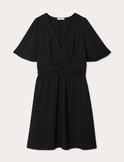 Robe évasée taille fronces noir femme
