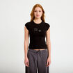 T-shirt ajust&eacute; court col rond noir femme