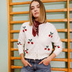 Gilet court brodé ecru femme