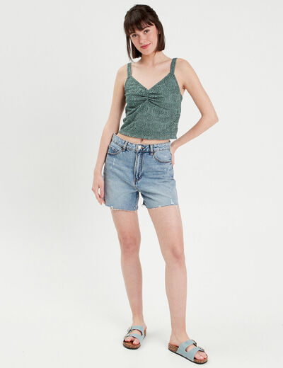 Débardeur cropped dentelle vert foncé femme