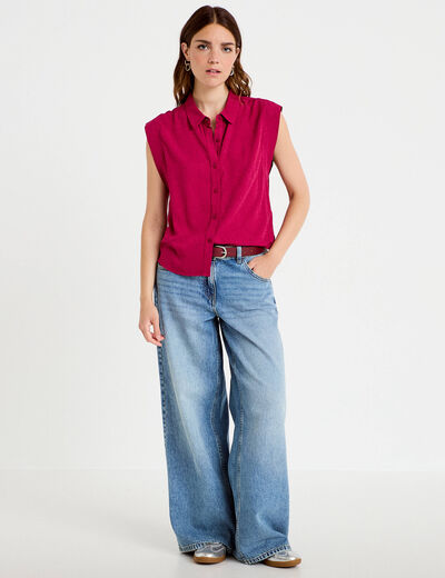 Chemise sans manches col am&eacute;ricain rouge femme
