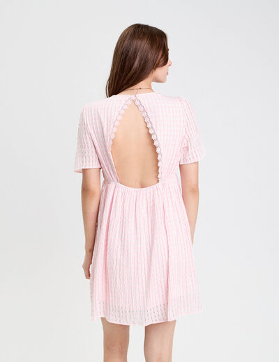 Robe évasée col V doublure viscose rose femme