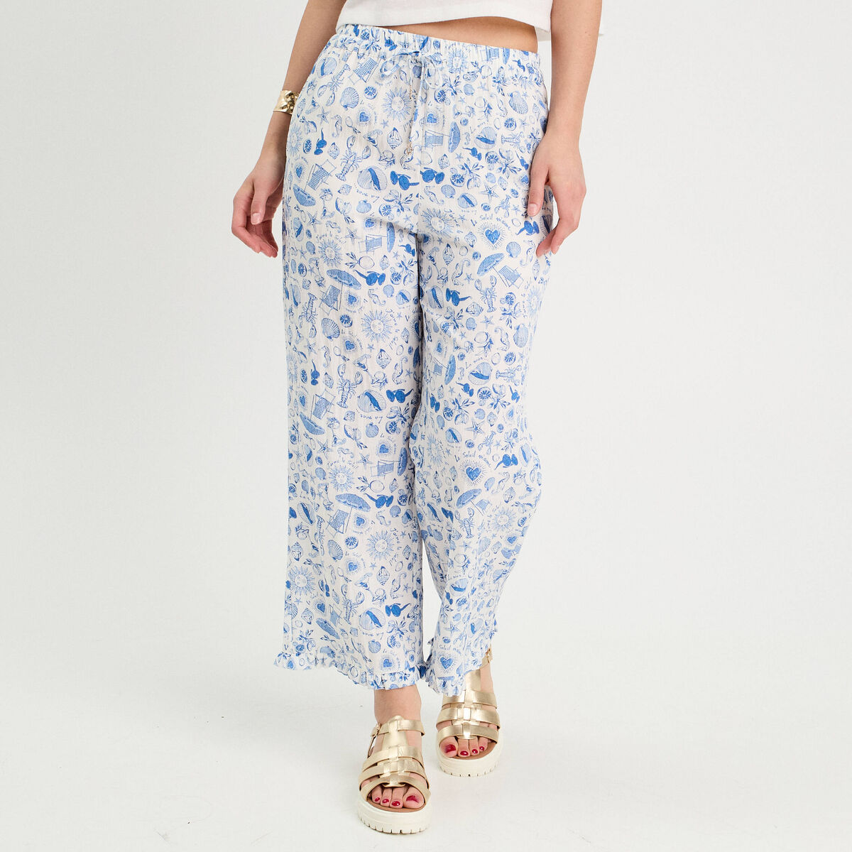 Pantalon large bleu roi femme