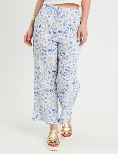 Pantalon large bleu roi femme