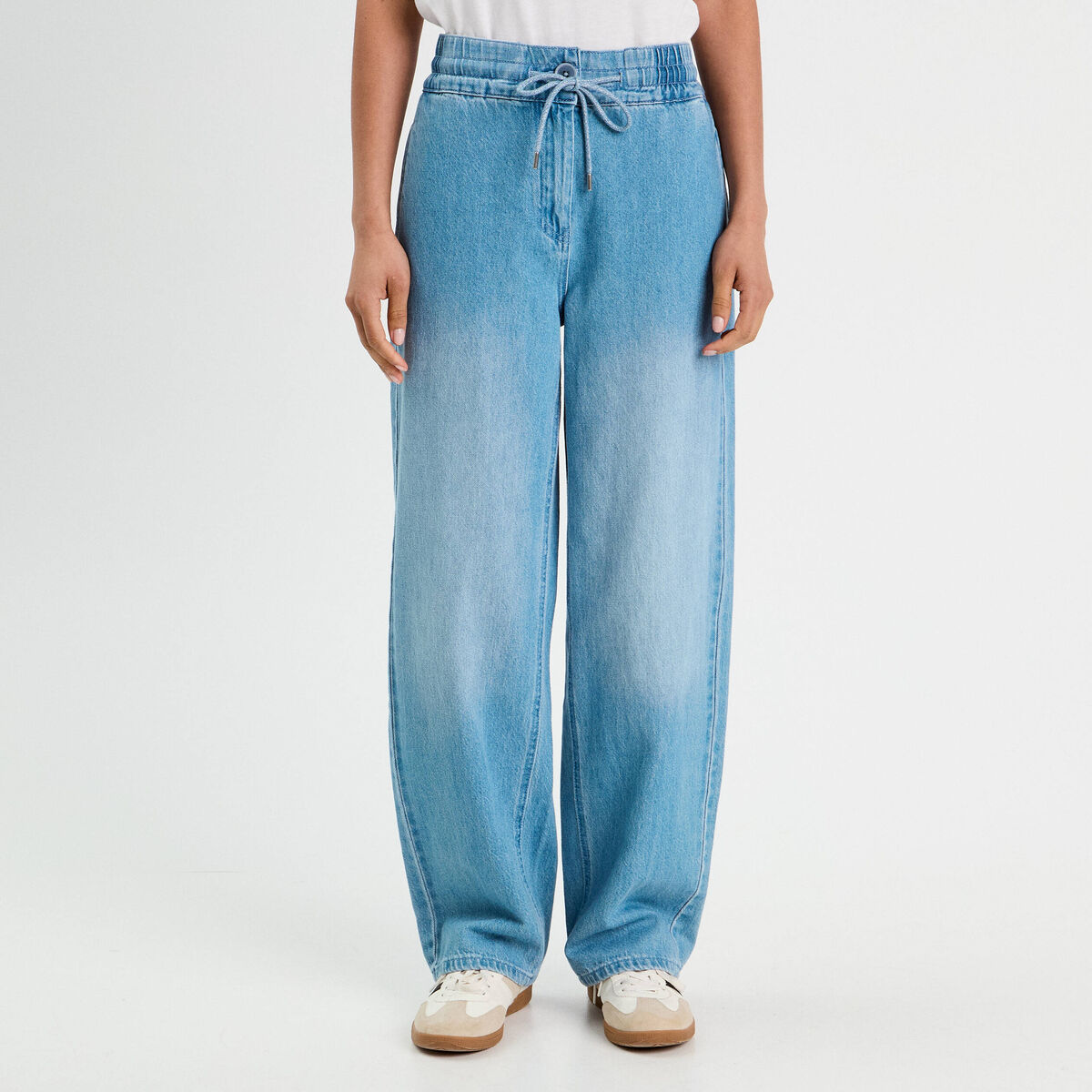 Jeans large taille élastiquée denim double stone femme