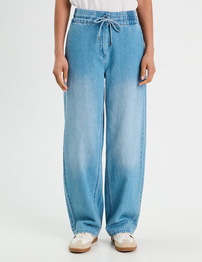 Jeans large taille élastiquée denim double stone femme