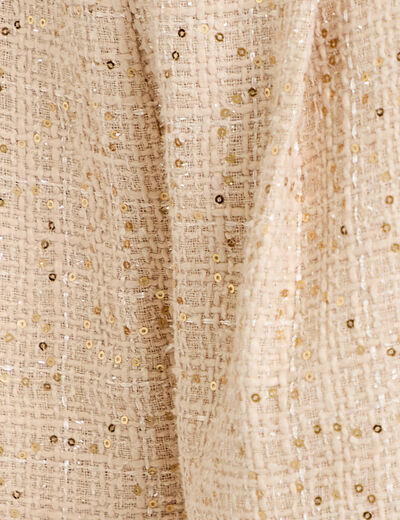 Short large taille haute en tweed ivoire femme