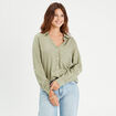 Chemise manches longues contenant du lin vert kaki femme