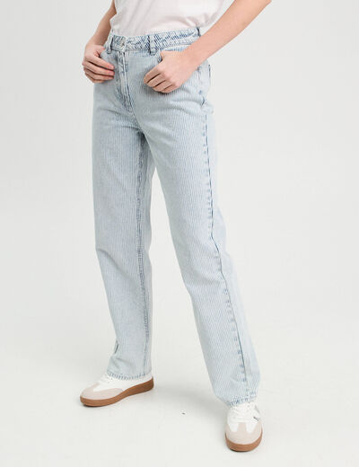 Jeans straight taille haute bleu gris femme