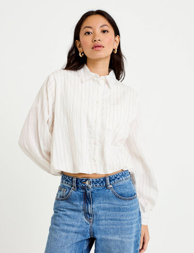 Chemise ample cropped effet boule blanc femme