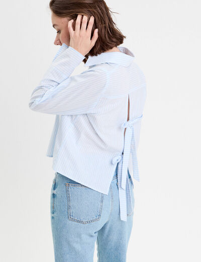 Chemise droite courte en coton bleu femme