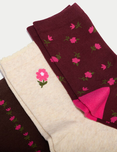 Lot de 3 paires de chaussettes bordeaux femme
