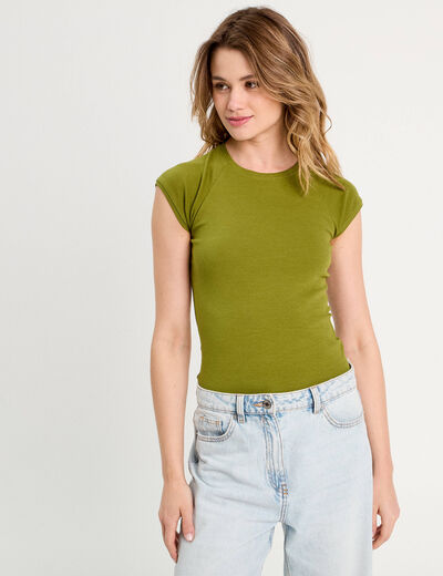 T-shirt manches courtes vert foncé femme
